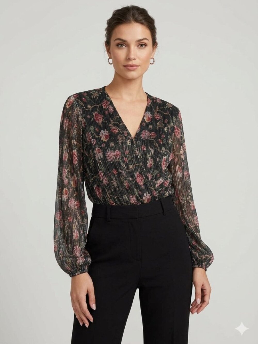 LC Lauren Conrad Metallic Floral Wrap Front Bodysuit XL